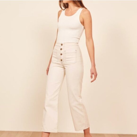 Reformation Lexi High Rise Wide Leg Jeans – Ivory – Size 24 - Picture 3 of 16